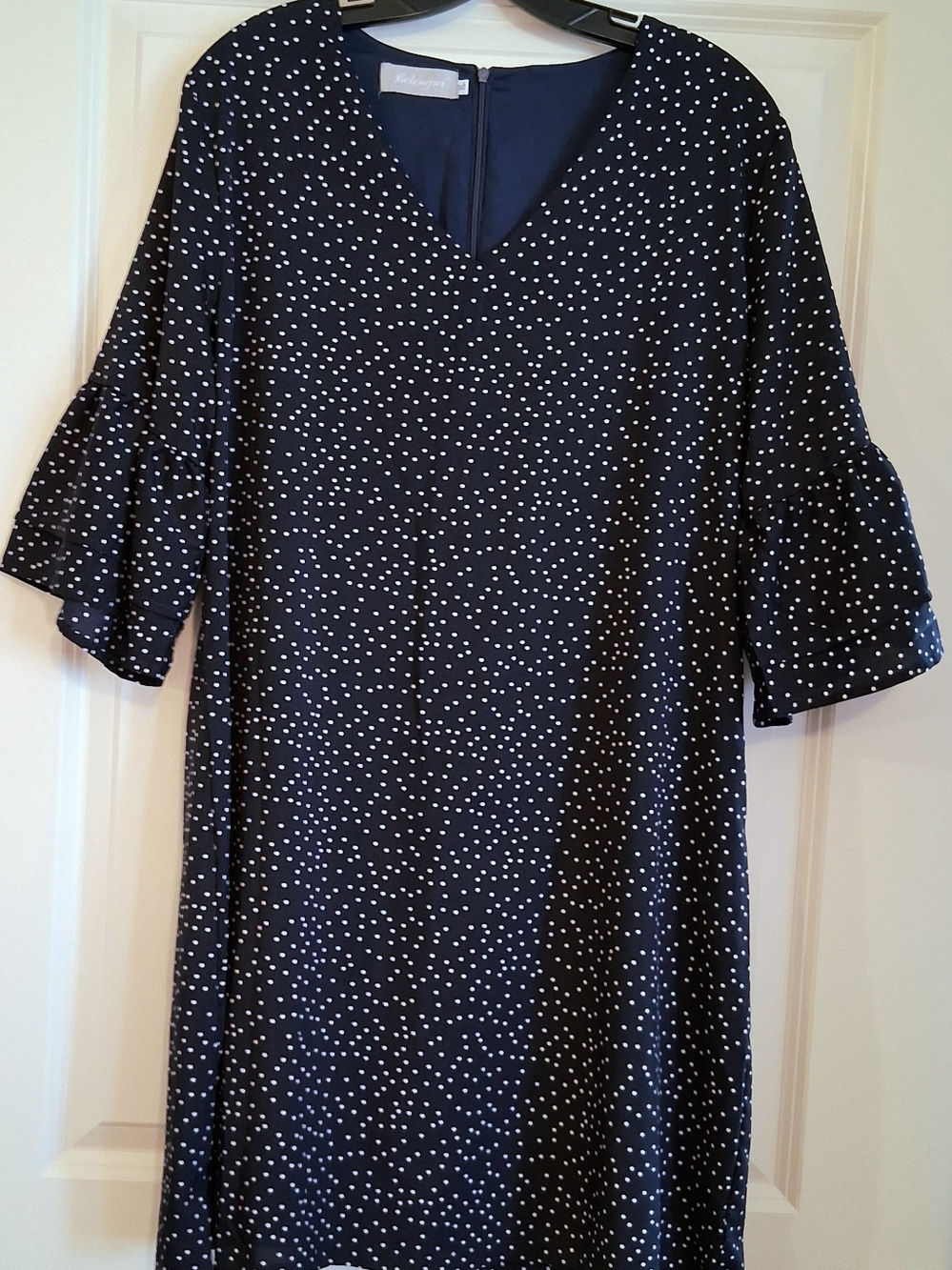 BELONGSCI Women's Sweet & Cute V-Neck Bell Sleeves Shift Mini Dress Size XL